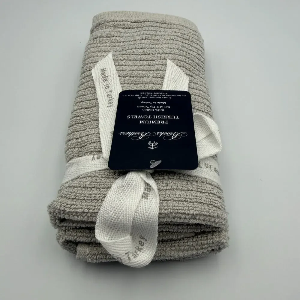 Brooks Brothers Premium Turkish Cotton Finger Tip Towels Set of 2 Taupe Gray NWT